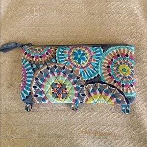 NWOT Vera Bradley Aqua geometrical Quilted Zip pencil pen Pouch binder loops